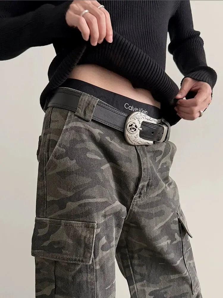Gen Camouflage Pattern Flare Jeans-korean-fashion-Jeans-Gen's Closet-OH Garments