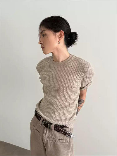 Gen Classic Cable Knit T-Shirt-korean-fashion-T-Shirt-Gen's Closet-OH Garments
