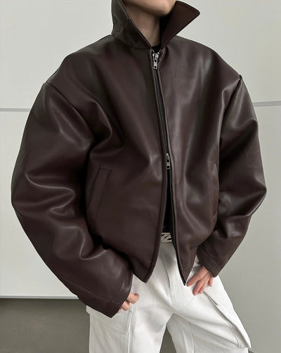 Gen Clean Fit Double Zip Leather Jacket-korean-fashion-Jacket-Gen's Closet-OH Garments