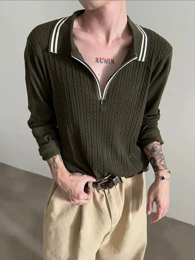 Gen Contrast Cable Knit Half-Zip-korean-fashion-Half-Zip-Gen's Closet-OH Garments