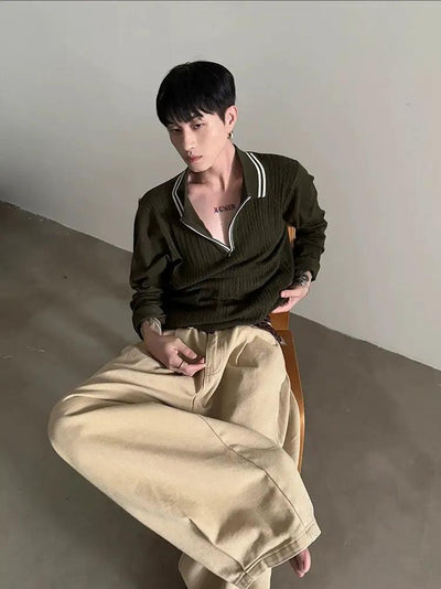Gen Contrast Cable Knit Half-Zip-korean-fashion-Half-Zip-Gen's Closet-OH Garments