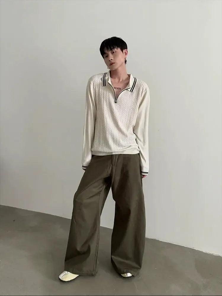 Gen Contrast Cable Knit Half-Zip-korean-fashion-Half-Zip-Gen's Closet-OH Garments