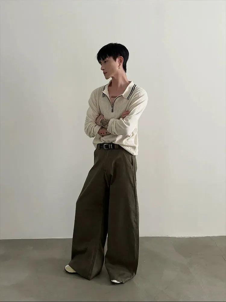 Gen Contrast Cable Knit Half-Zip-korean-fashion-Half-Zip-Gen's Closet-OH Garments