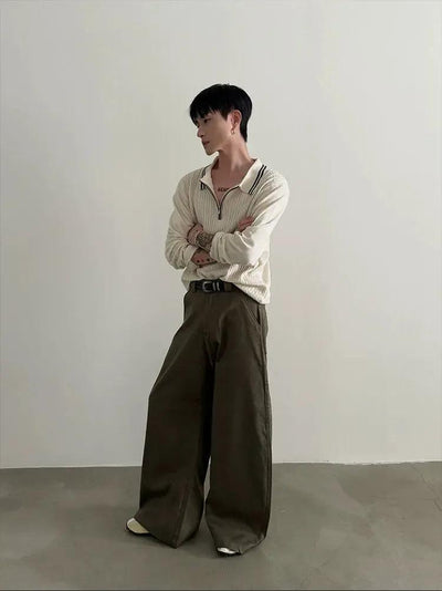 Gen Contrast Cable Knit Half-Zip-korean-fashion-Half-Zip-Gen's Closet-OH Garments