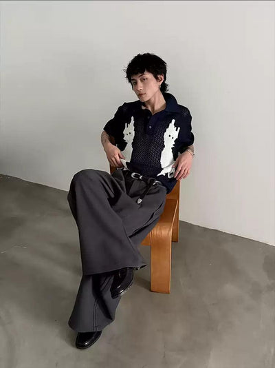 Gen Contrast Cat Graphic Knit Polo-korean-fashion-Polo-Gen's Closet-OH Garments