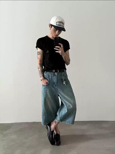 Gen Contrast Embroidery Knitted T-Shirt-korean-fashion-T-Shirt-Gen's Closet-OH Garments