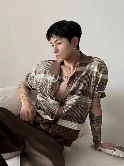 Gen Contrast Striped Collared Knit Cardigan-korean-fashion-Cardigan-Gen's Closet-OH Garments