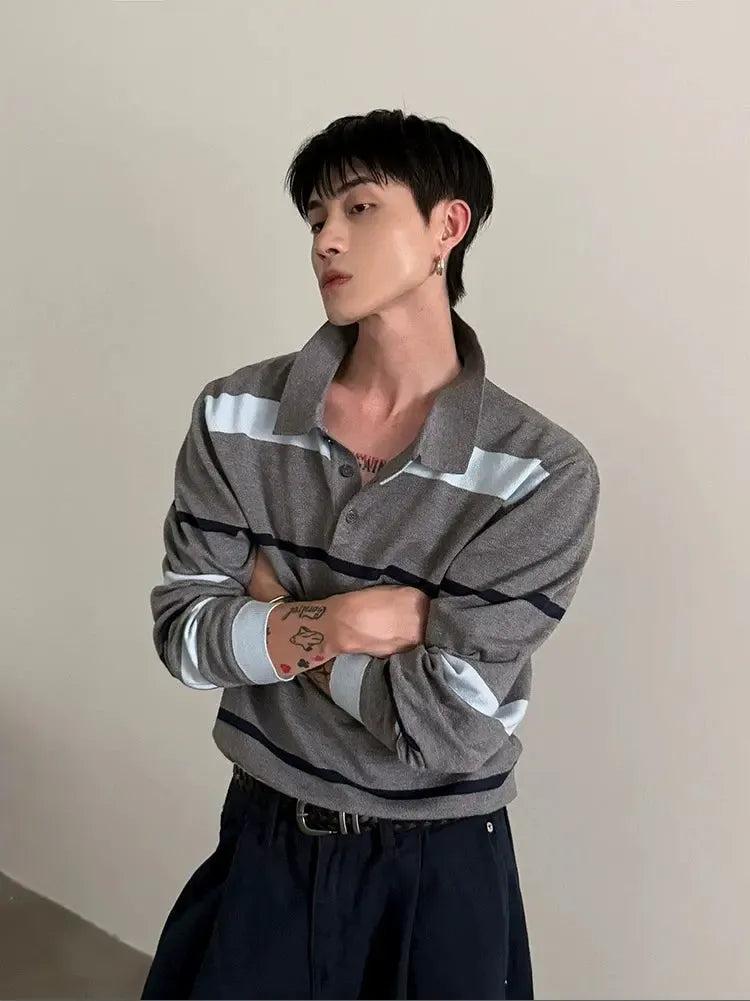 Gen Contrast Striped Pattern Knit Polo-korean-fashion-Polo-Gen's Closet-OH Garments