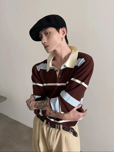 Gen Contrast Striped Pattern Knit Polo-korean-fashion-Polo-Gen's Closet-OH Garments