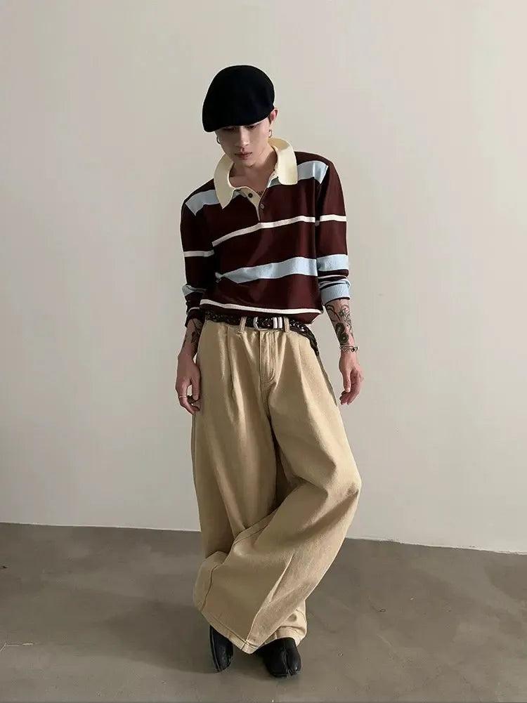 Gen Contrast Striped Pattern Knit Polo-korean-fashion-Polo-Gen's Closet-OH Garments