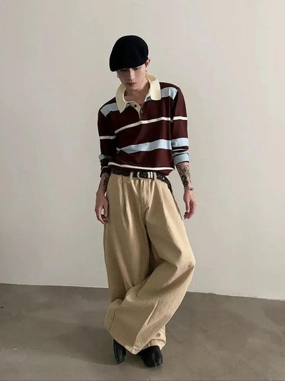 Gen Contrast Striped Pattern Knit Polo-korean-fashion-Polo-Gen's Closet-OH Garments
