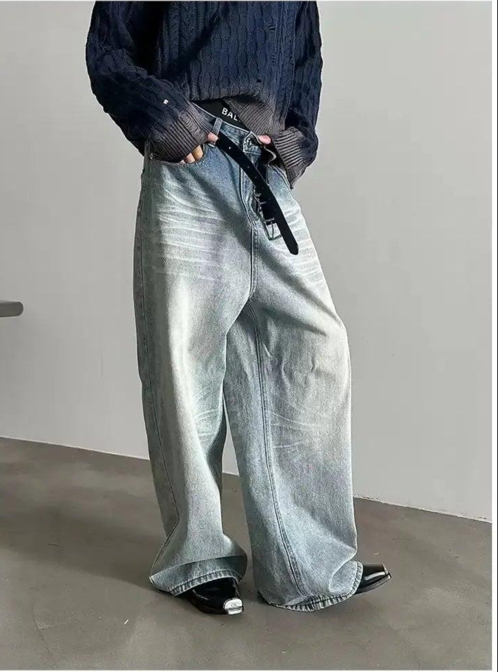 Gen Crease Washed Loose Jeans-korean-fashion-Jeans-Gen's Closet-OH Garments