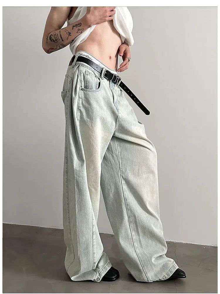 Gen Faded Button Adjustment Wide Jeans-korean-fashion-Jeans-Gen's Closet-OH Garments