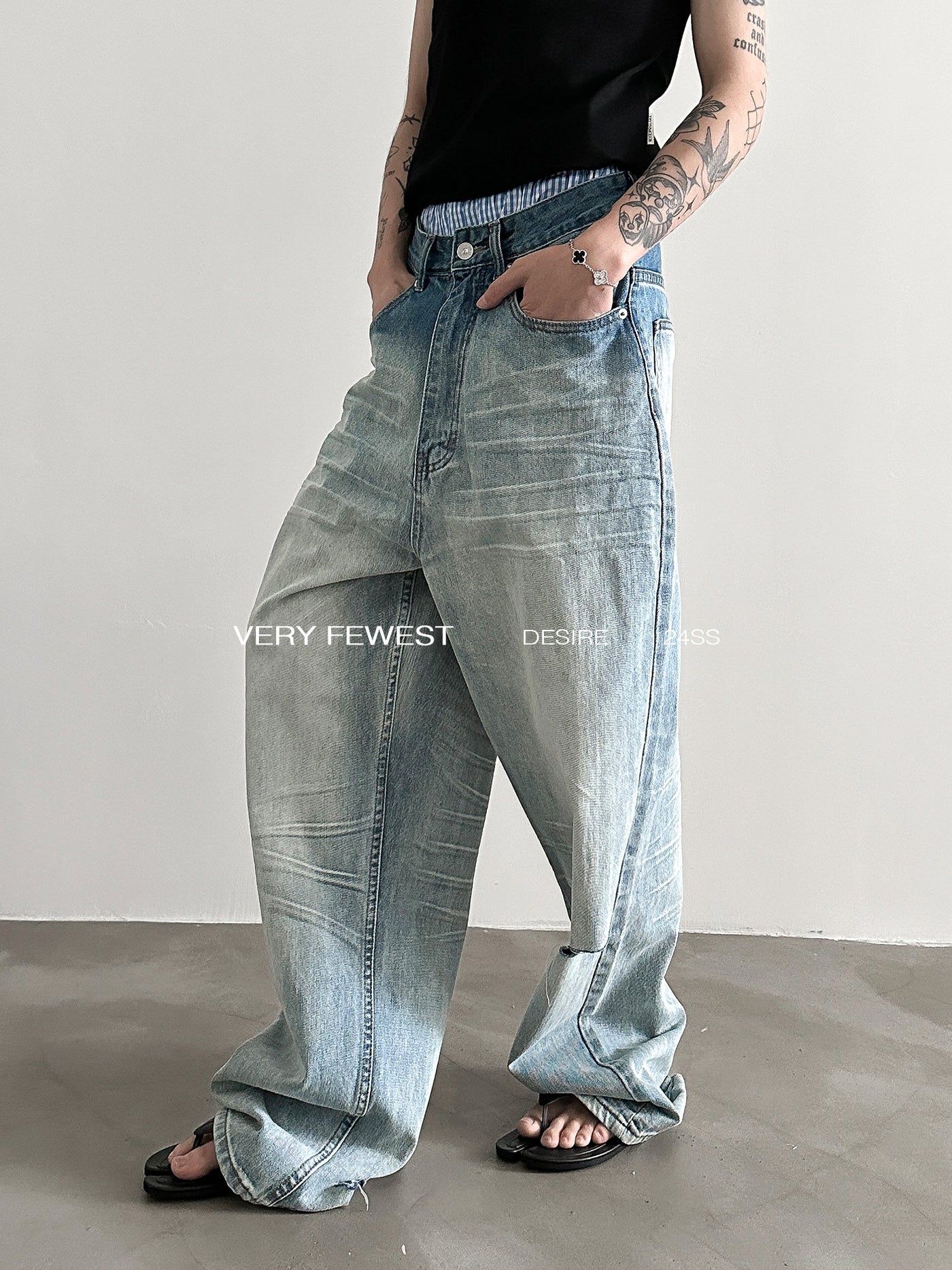 Gen Faded Scratched Wide Jeans-korean-fashion-Jeans-Gen's Closet-OH Garments