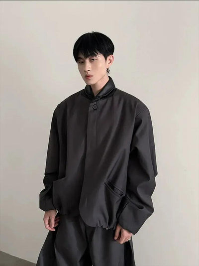 Gen Faux Leather Collar Drawstring Hem Jacket-korean-fashion-Jacket-Gen's Closet-OH Garments