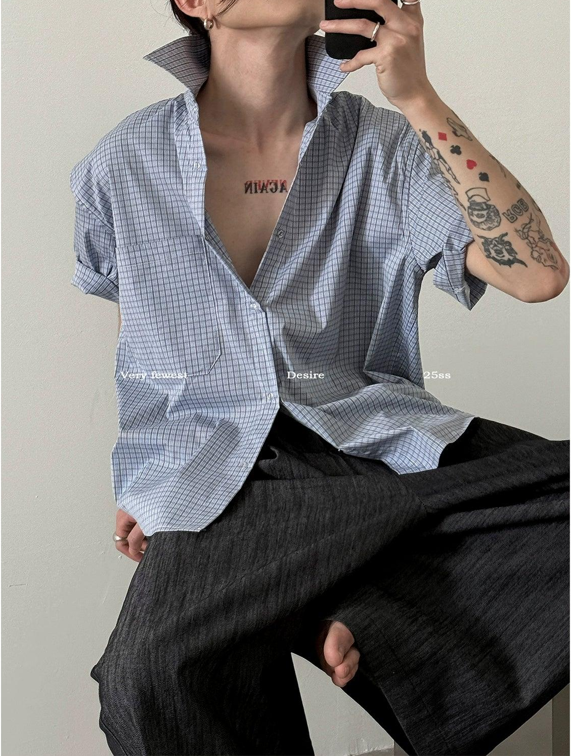 Gen Front Pocket Gingham Shirt-korean-fashion-Shirt-Gen's Closet-OH Garments
