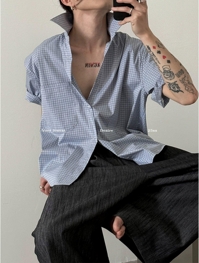Gen Front Pocket Gingham Shirt-korean-fashion-Shirt-Gen's Closet-OH Garments