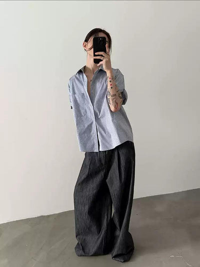Gen Front Pocket Gingham Shirt-korean-fashion-Shirt-Gen's Closet-OH Garments