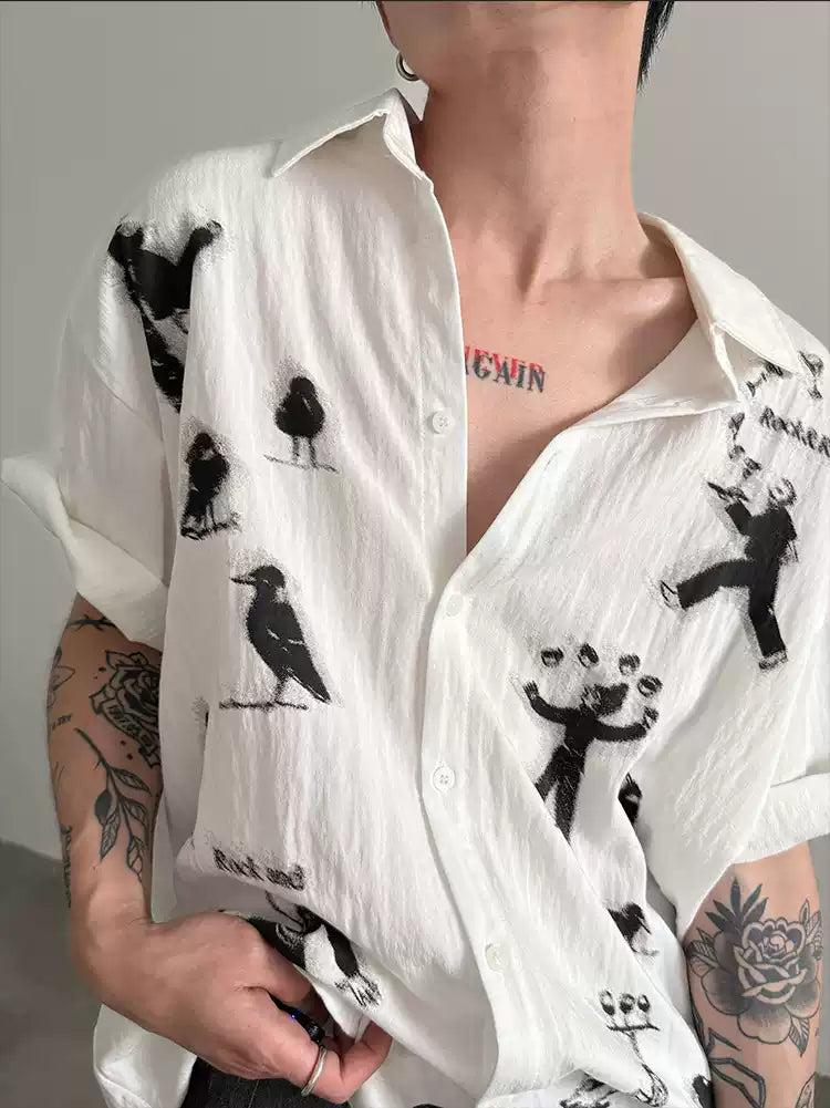 Gen Graffiti Contrast Drape Shirt-korean-fashion-Shirt-Gen's Closet-OH Garments
