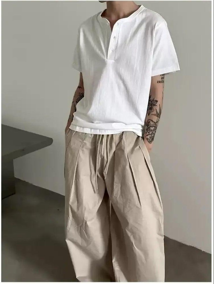 Gen Henley Collar S/S T-Shirt-korean-fashion-T-Shirt-Gen's Closet-OH Garments