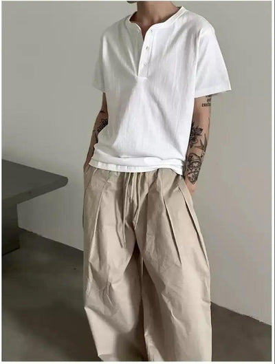 Gen Henley Collar S/S T-Shirt-korean-fashion-T-Shirt-Gen's Closet-OH Garments