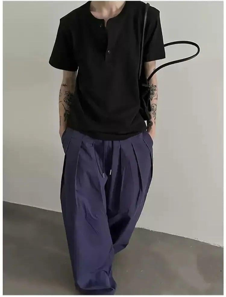 Gen Henley Collar S/S T-Shirt-korean-fashion-T-Shirt-Gen's Closet-OH Garments