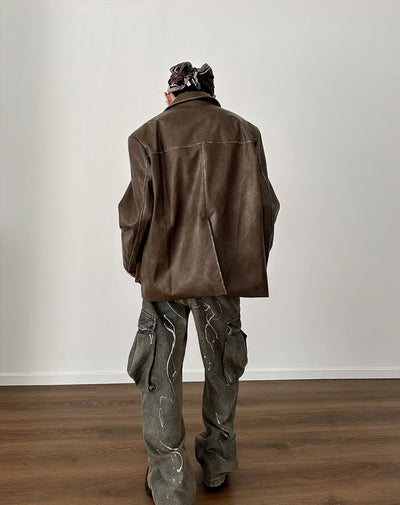 Gen Large Pocket Scratched Leather Blazer-korean-fashion-Blazer-Gen's Closet-OH Garments