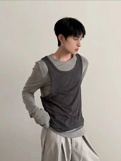 Gen Layered Vest L/S T-Shirt-korean-fashion-T-Shirt-Gen's Closet-OH Garments