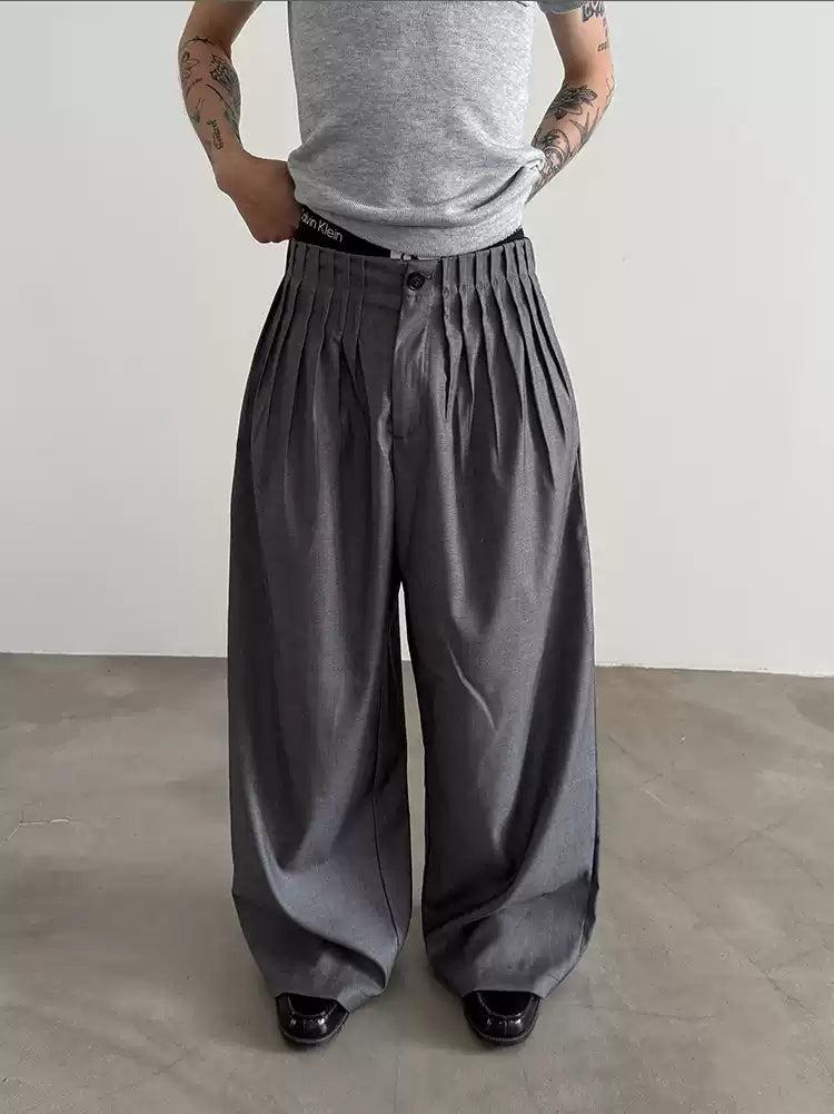 Gen Multi-Pleated Wide Trousers-korean-fashion-Trousers-Gen's Closet-OH Garments