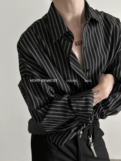 Gen Oversized Slouchy Striped Shirt-korean-fashion-Shirt-Gen's Closet-OH Garments