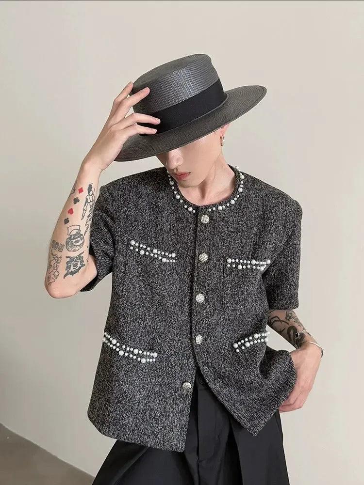 Gen Pearl Detail Shoulder Pad Tweed Blazer-korean-fashion-Blazer-Gen's Closet-OH Garments