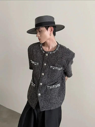 Gen Pearl Detail Shoulder Pad Tweed Blazer-korean-fashion-Blazer-Gen's Closet-OH Garments