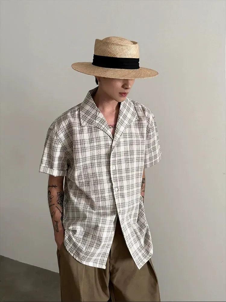 Gen Plaid Textured S/S Shirt-korean-fashion-Shirt-Gen's Closet-OH Garments
