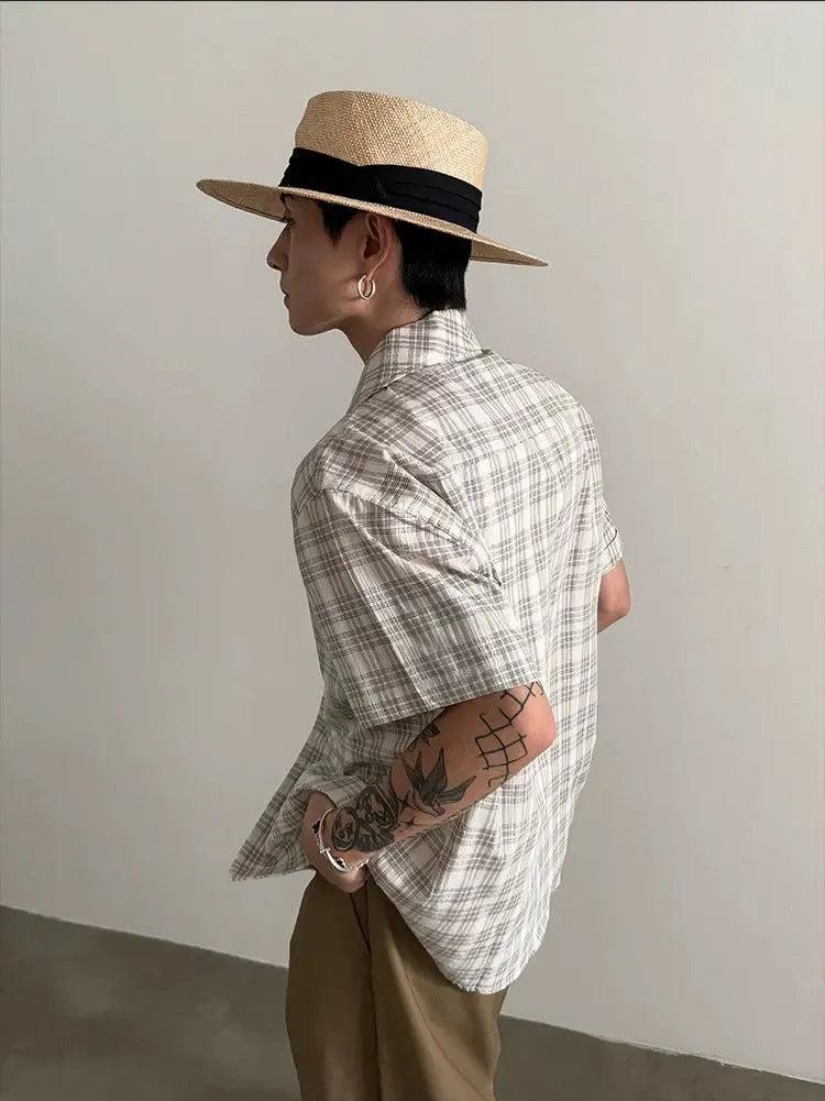 Gen Plaid Textured S/S Shirt-korean-fashion-Shirt-Gen's Closet-OH Garments