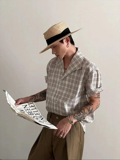 Gen Plaid Textured S/S Shirt-korean-fashion-Shirt-Gen's Closet-OH Garments