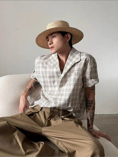 Gen Plaid Textured S/S Shirt-korean-fashion-Shirt-Gen's Closet-OH Garments