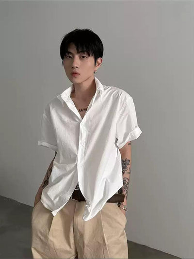 Gen Plain Boxy Buttoned Shirt-korean-fashion-Shirt-Gen's Closet-OH Garments