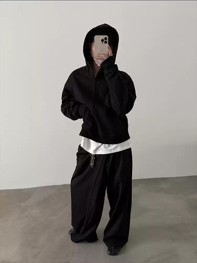 Gen Plain Color Ribbed Hem Zip-Up Hoodie-korean-fashion-Hoodie-Gen's Closet-OH Garments