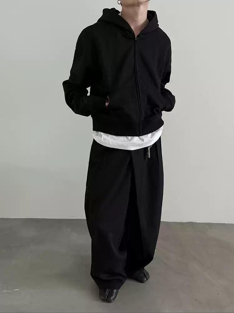 Gen Plain Color Ribbed Hem Zip-Up Hoodie-korean-fashion-Hoodie-Gen's Closet-OH Garments