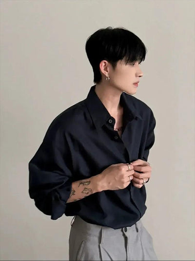Gen Plain Color Textured L/S Shirt-korean-fashion-Shirt-Gen's Closet-OH Garments