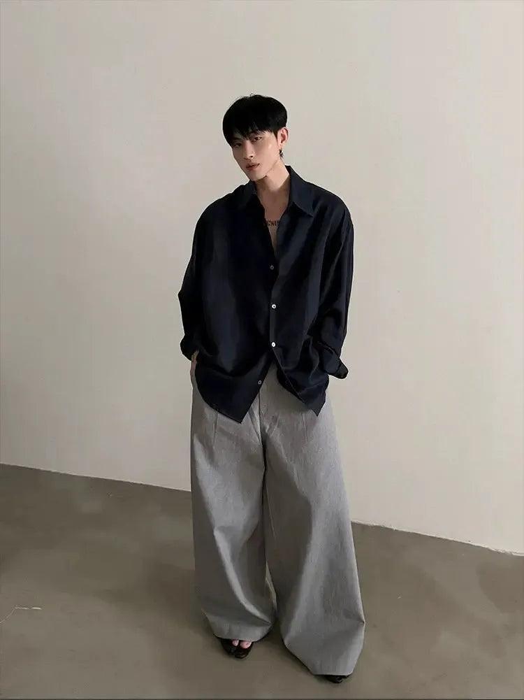 Gen Plain Color Textured L/S Shirt-korean-fashion-Shirt-Gen's Closet-OH Garments