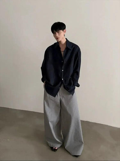 Gen Plain Color Textured L/S Shirt-korean-fashion-Shirt-Gen's Closet-OH Garments