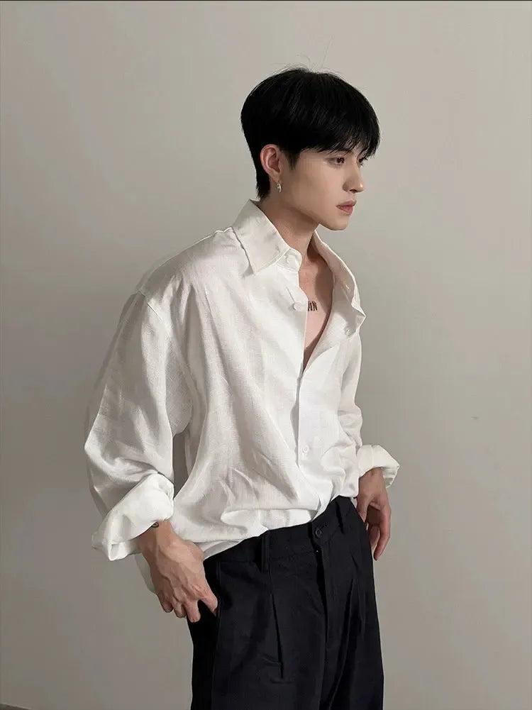 Gen Plain Color Textured L/S Shirt-korean-fashion-Shirt-Gen's Closet-OH Garments