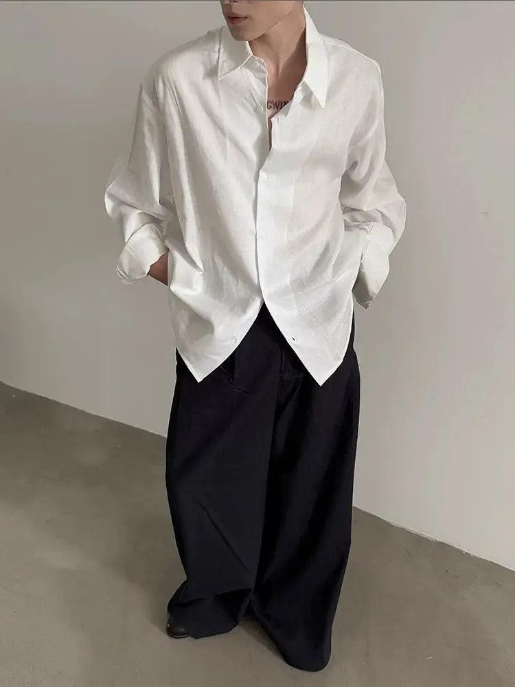 Gen Plain Color Textured L/S Shirt-korean-fashion-Shirt-Gen's Closet-OH Garments