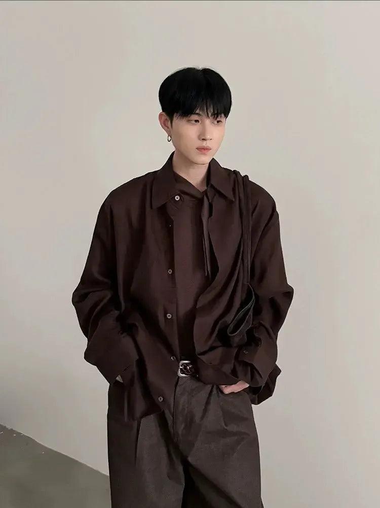 Gen Plain Color Textured L/S Shirt-korean-fashion-Shirt-Gen's Closet-OH Garments