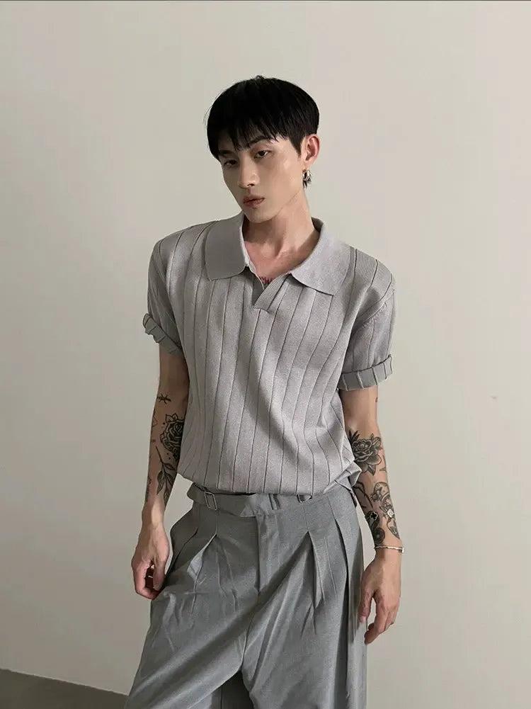 Gen Plain Textured Knit Polo-korean-fashion-Polo-Gen's Closet-OH Garments