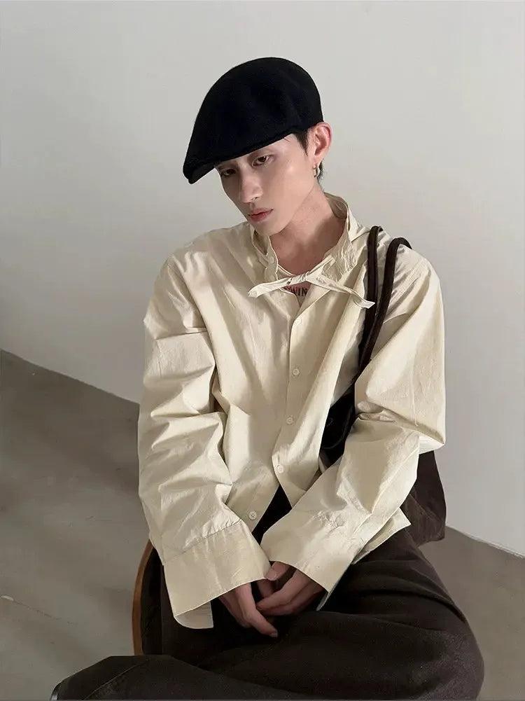 Gen Plain Tie Knot Collar Shirt-korean-fashion-Shirt-Gen's Closet-OH Garments