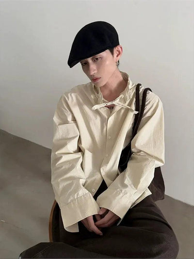 Gen Plain Tie Knot Collar Shirt-korean-fashion-Shirt-Gen's Closet-OH Garments