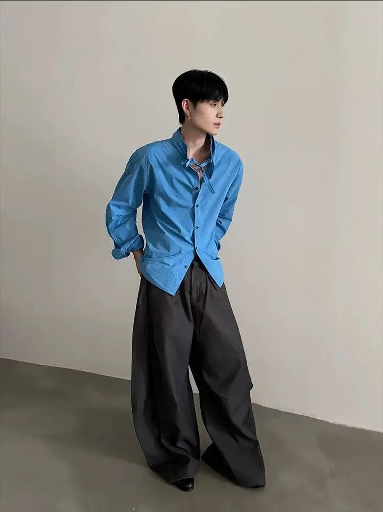 Gen Plain Tie Knot Collar Shirt-korean-fashion-Shirt-Gen's Closet-OH Garments