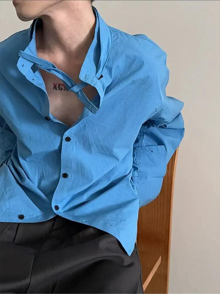 Gen Plain Tie Knot Collar Shirt-korean-fashion-Shirt-Gen's Closet-OH Garments